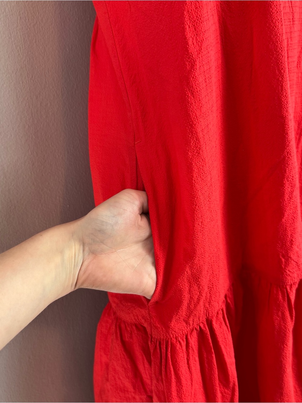 Everlane Red Open Strappy Back Tiered Cotton Midi Dress Size 4 - Picture 5 of 15
